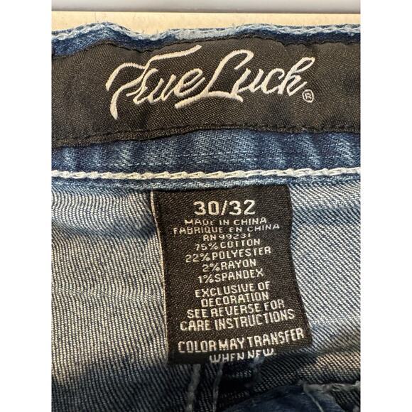 True Luck Mens Jeans 32x30 Blue Straight Leg Faded Denim Stretch Western Cowboy - Picture 8 of 9